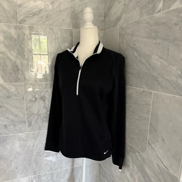Nike  Ladies Dri-FIT 1/2-Zip Cover-Up - Black/White Golf Size Large - Picture 3 of 13